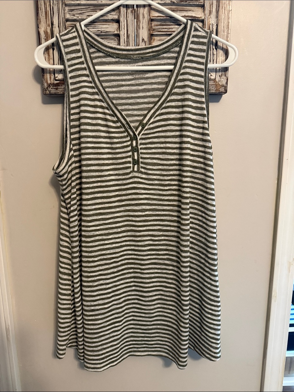 Lane Bryant Olive & White Striped Henley Tank